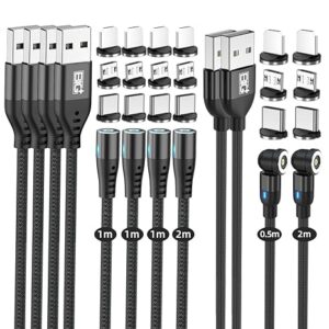 3-in-1 Magnetic Charging Cable - 6 Pack (1 x 0.3M, 3 x 1M,1 x 2M, 1 x 3M) and 18 Tips (6 x IOS, 6 x MicroUSB and 6 x TypeC)
